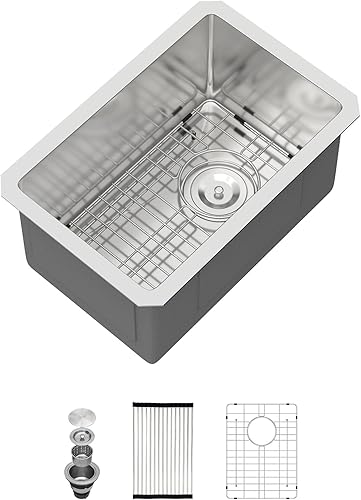Fregadero de barra de acero inoxidable de 15 x 17 pulgadas, fregadero de preparación de barra húmeda, acero inoxidable, calibre 16, cuenco