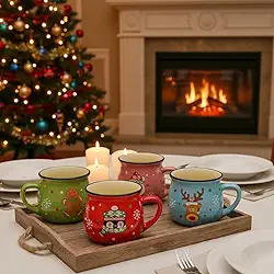 Conjunto de canecas de Natal 145 g Papai Noel Ursinho Rena Pinguim Caneca de Café Vermelha Verde Natal Cerâmica Canecas de Café para Casa Escola Escritório Mesa Centro de Mesa Presente de Ano Novo