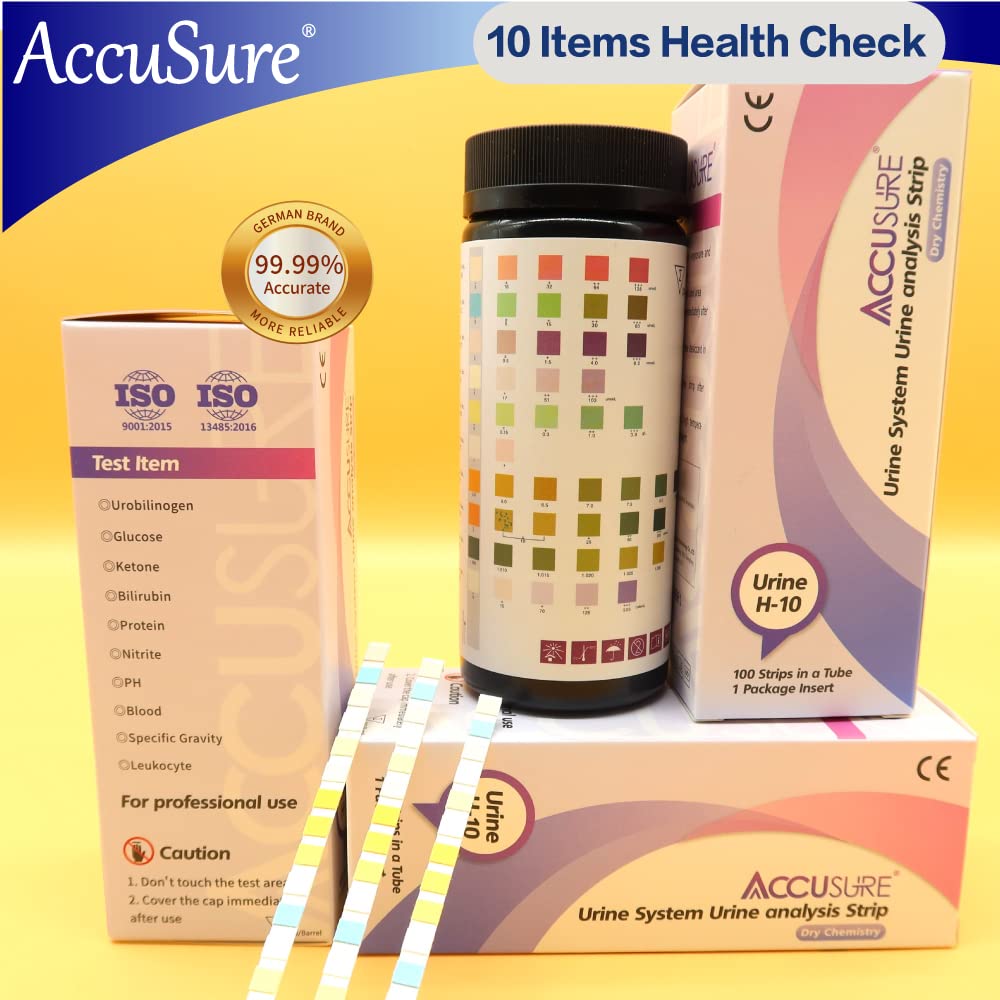 Test delle Urine 100 Strisce Reattive per Urine - 10 Parametro Striscia Test per Analisi delle Urine - Glucosio, Chetone, Proteina, Valore pH, Nitrito, Bilirubina, Gravità specifica, Sangue...