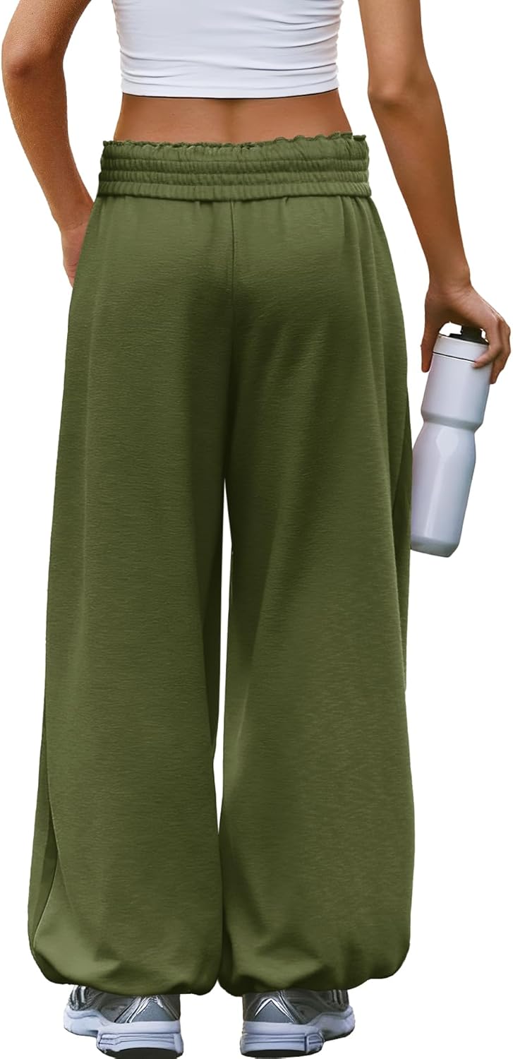 Nirovien Womens Baggy Sweatpants Elastic Waist Wide Leg Sweatpant Straight Leg Sweat Pants with Pockets - Image 3