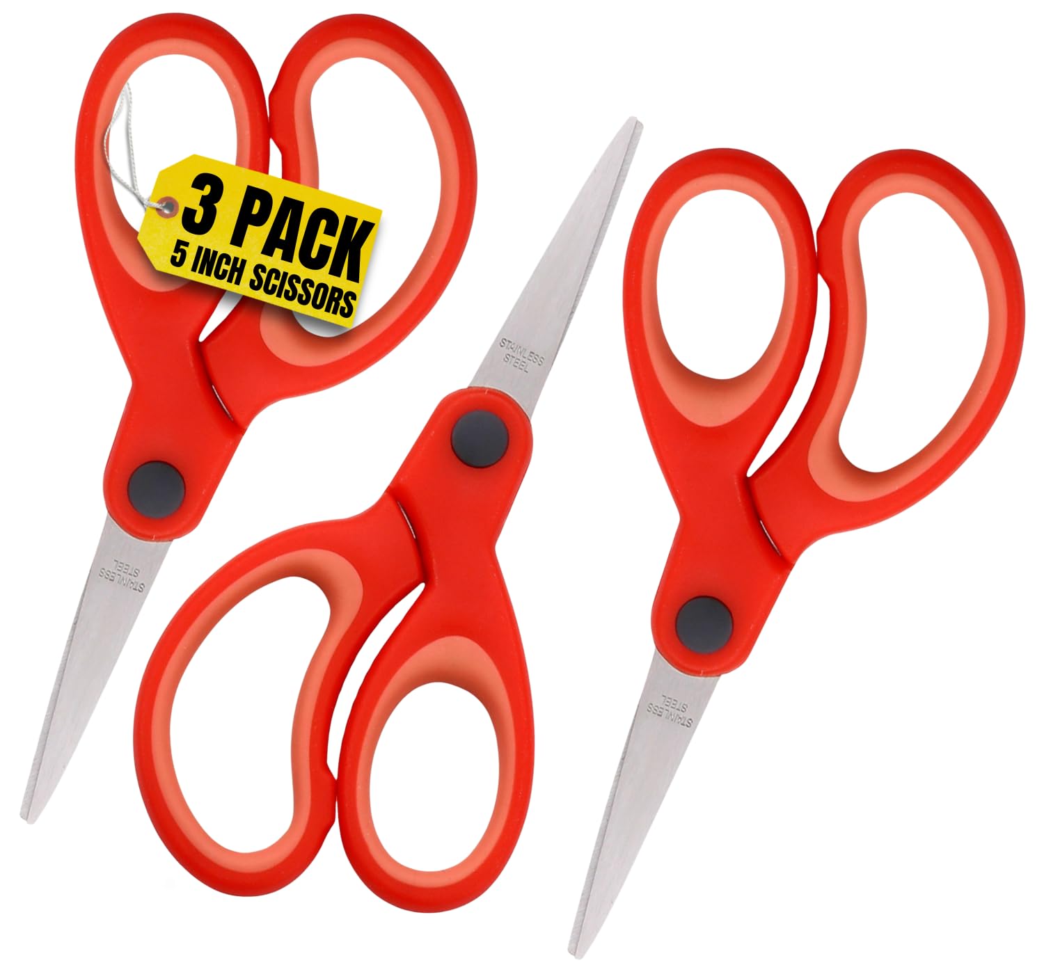 Kids Scissors Pointed Tip, Children Scissors, Craft Scissors, 5-inch, Red Two-Tone, 3 Pack