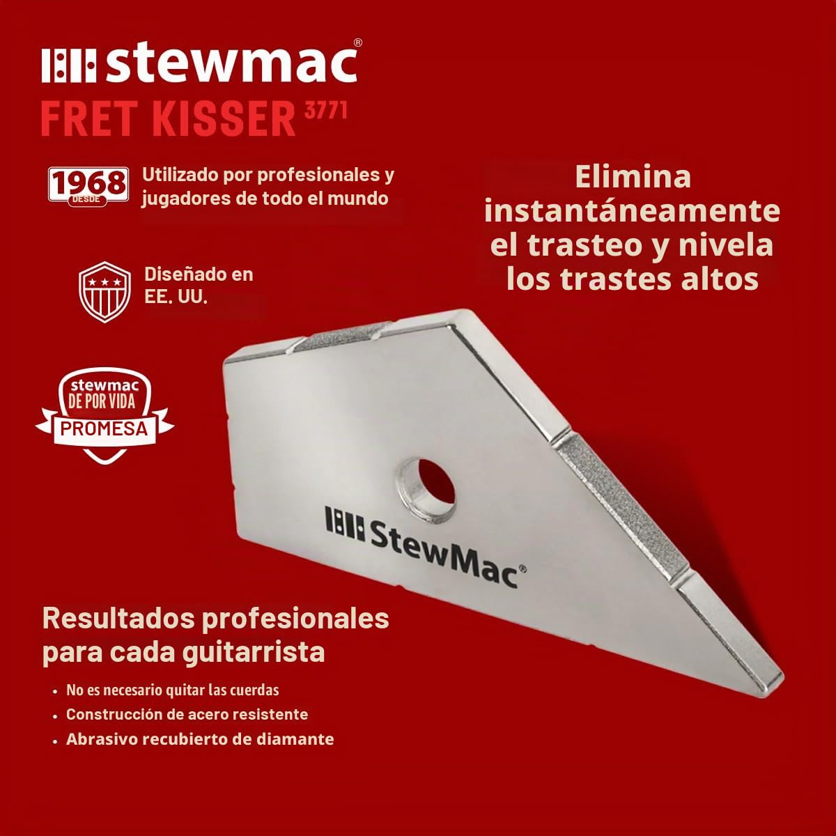 StewMac Fret Kisser Nivelador de Trastes de Precisión para Guitarra | Corrige trasteos puntuales en minutos y con precisión. Nivela solo el traste alto sin riesgo de afectar a los demás.