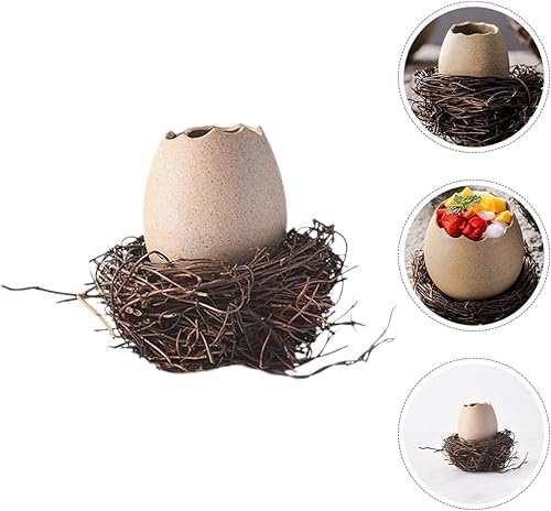 Miniatura 3 de Holibanna Jarrón de cerámica de cáscara de huevo Arreglo de cáscara de huevo divertido jarrón Contenedor de simulación del hogar Nido de pájaro