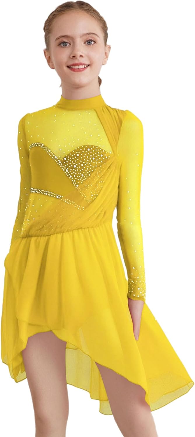 Jhaoyu Eiskunstlauf Kleid Für Mädchen - Pailletten Prinzessin Kleid Mit Langarm