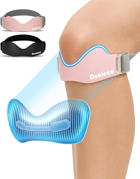 Dualeco Patella Tendon Knee Strap with 3D Cushion, Upgraded V-Shaped Knee Support for Men/Women, Anti-Slip Knee Strap for Running, Gym & Weight Lifting, 1PCS Pink