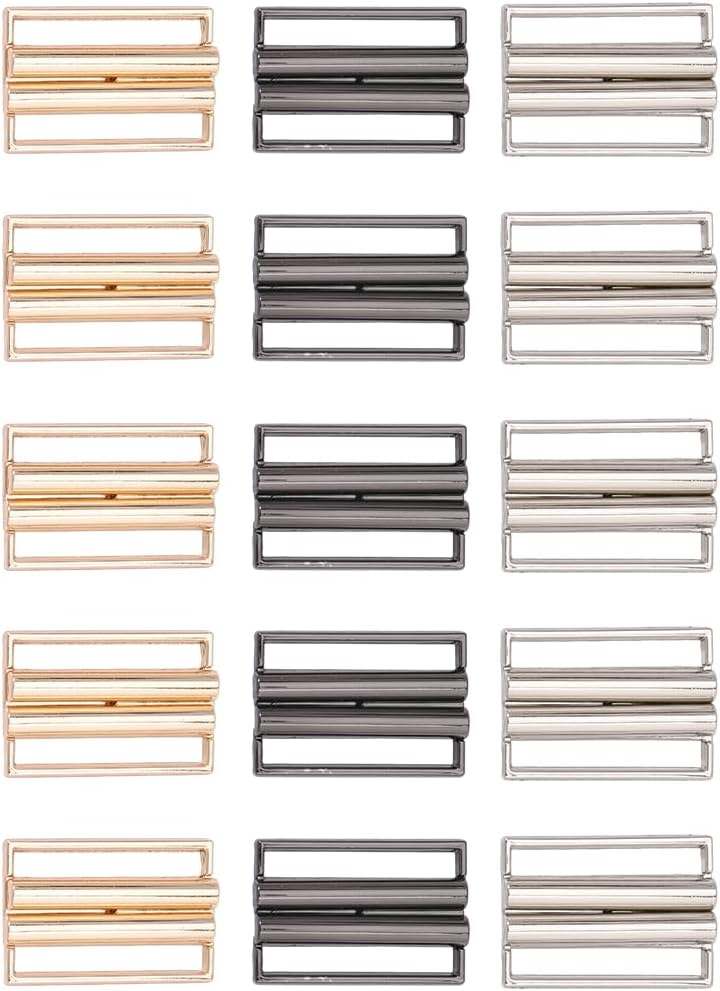 15Pcs Interlocking Metal Clasp Buckles Rectangle 3 Colors Black Gold Silver Quick Release Clips for DIY Belts Leather Straps Clothing Accessories Adjustable Fasteners for Women Men