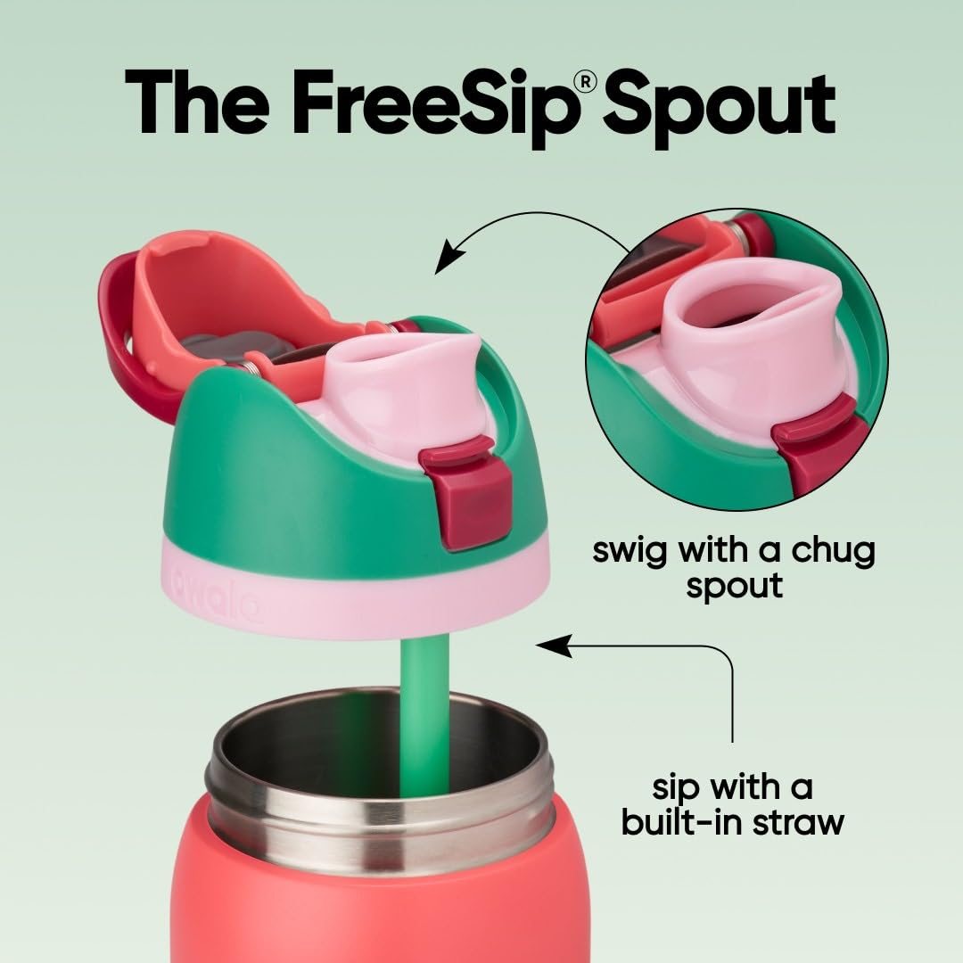 Owala FreeSip Botella de agua aislada de acero inoxidable con popote para deportes, viajes y escuela, botella de agua deportiva sin BPA, 32 onzas, campo de fresas | Aislante