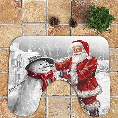 BonTime 3 PCS Christmas Santa Claus and Snowman Toilet Seat Cover and Rug Decorations Bathroom Set