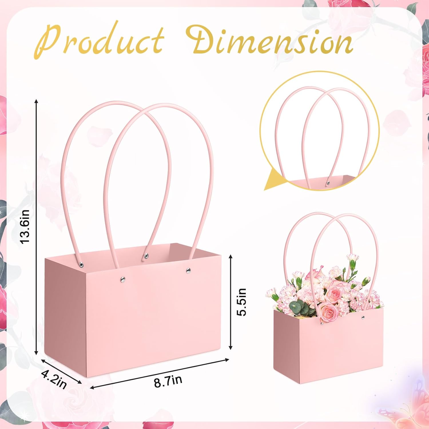 Paper Flower Gift Bags with 40pcs Wrapping Paper, 20pcs Gift Bag Flower with Handles, Mother's Day Flower Bags for Bouquets Flower Gift Boxes for Arrangements Wedding Valentine's Thanksgiving