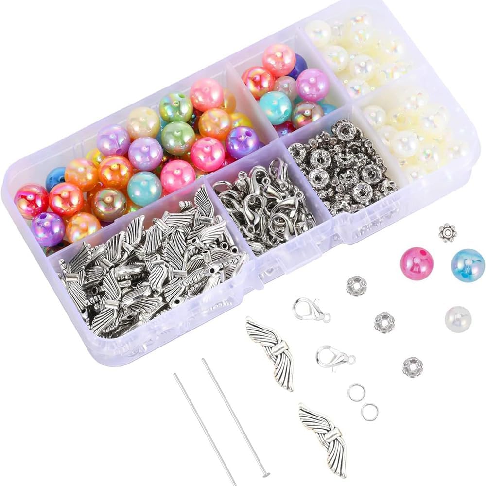 400 PCS 50 Sets Angel Wings Holiday Jewelry Making Set, Clay Bead Bracelet & Necklaces Craft Material Kit Set, Stringing Gift Box Polymer Beads with Charms Gifts for Women