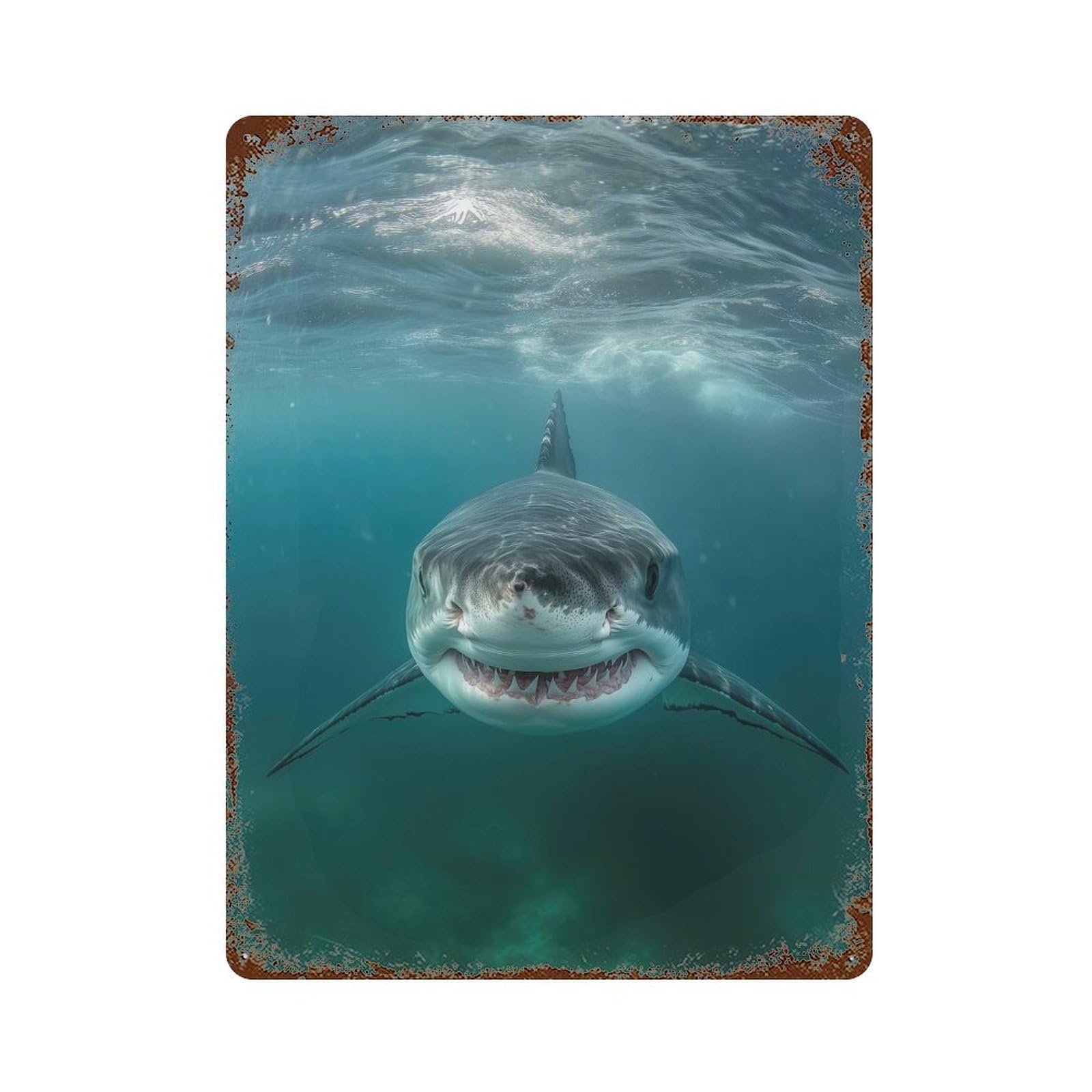 Great White Shark Aged Metal Wall Plaque 15.7"x11.8", for Shed, Workshop And Garage Wall Decor, Old School Wall Decor