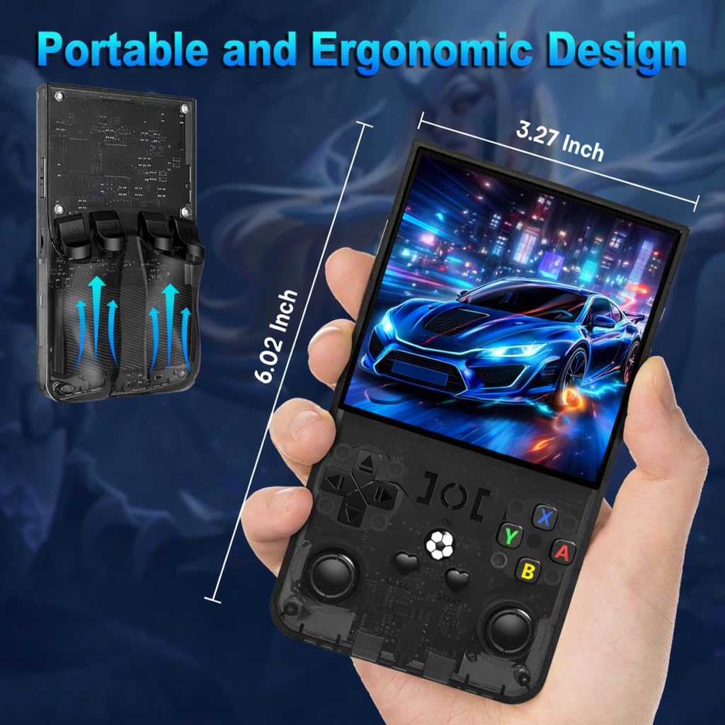 Console di Gioco Portatile Retrò R36MAX, Schermo IPS da 4 Pollici 720×720, Scheda TF da 128 GB, 22 000 Giochi Classici Integrati, Doppio Joystick Analogico, Batteria 4000 mAh, Nero