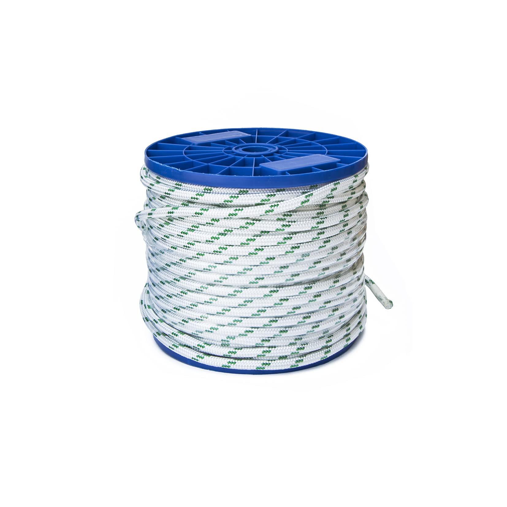 Cuerda de poliéster diámetro 8 mm. blanco con señuelo verde 80 m.