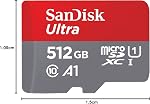SanDisk 512GB Ultra microSDXC UHS-I Memory Card with Adapter - Up to 150MB/s, C10, U1, Full HD, A1, MicroSD Card - SDSQUAC-512G-GN6MA