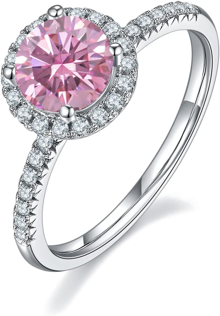 White/Pink/Yellow/Green/Black/Blue Moissanite Rings Bride Jewelry 1Ct VVS1 Moissanite Engagement Rings 925 Sterling Silver imitation Diamond Band Ring Wedding Engagement Women's Ring Christmas Gifts for Her(Size 5-10)