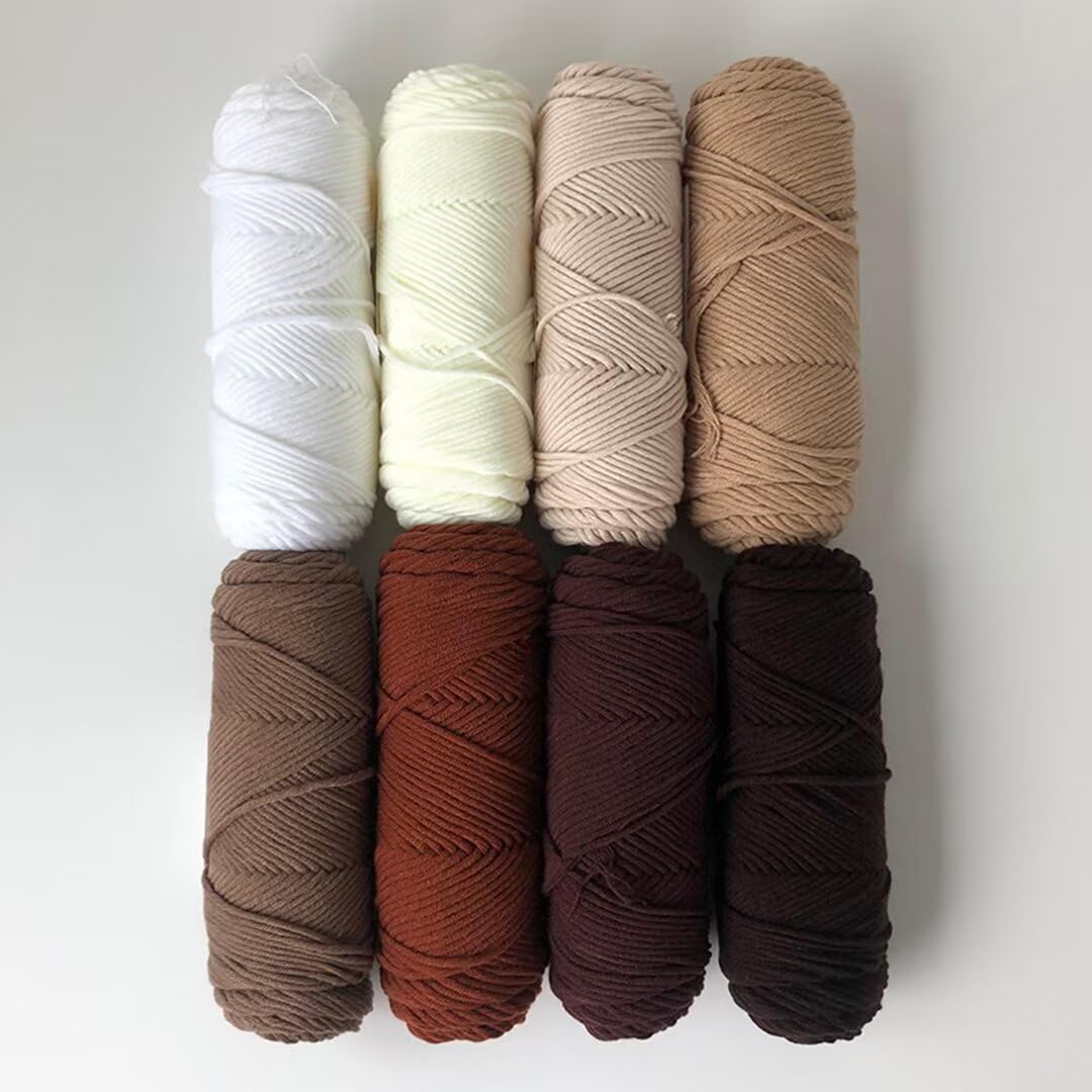 Fil chenille épais, Boules de fil à tricoter 100 g, 8 brins, 3 mm d'épaisseur, 110 130 m par boule(8 Rollsbrown,200g/roll)