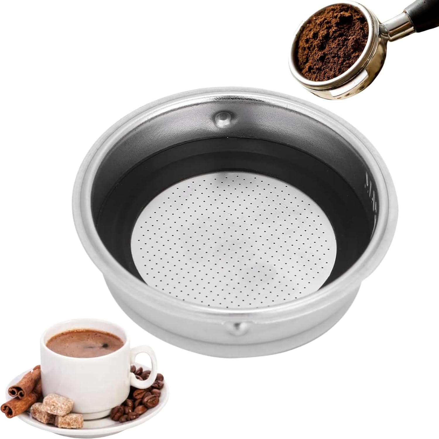 Portafilter Filter Basket 51 mm Removable Coffee Filter Basket Stainless Steel Coffee Machine Filter Basket Strainer for Home Office Single Cup