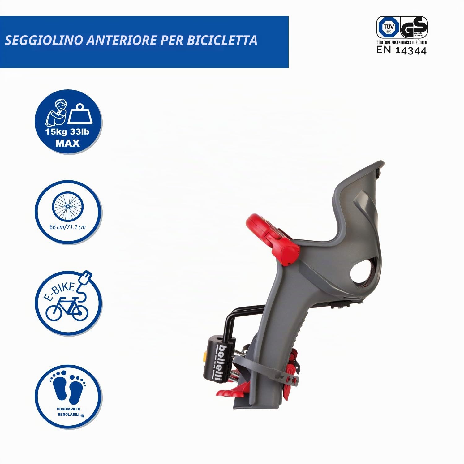b bellelli Freccia - Seggiolino Bici Anteriore - Attacco B-Fix - Si Fissa al Telaio - dai 9 Mesi ai 3 Anni - Max 15 kg - Colore Dark Grey