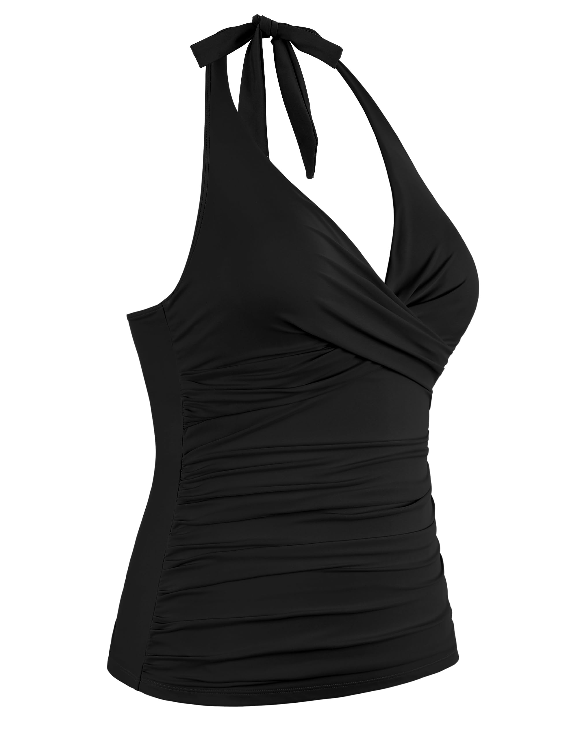 Firpearl Tankini-Top mit Bügel, gerüscht, Bauchkontrolle, Badeanzug, Tops, Neckholder, V-Ausschnitt, Badeanzug