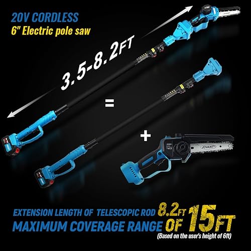 Miniatura 7 de Sierra de poste para recortar árboles, podadora de árbol de poste de alcance de 15 pies, motosierra eléctrica de poste de 6 pulgadas para corte de