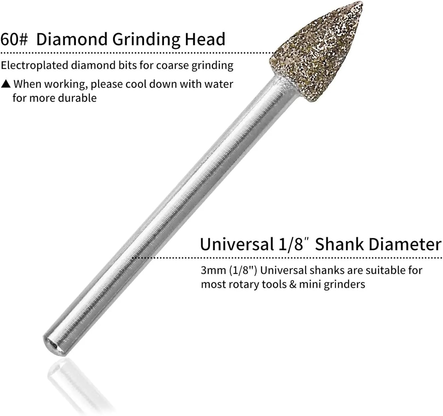 40Pcs Diamond Grinding Heads for Rotary Tool, 3mm Shank Burr Bits for Stone Jade Glass Carving