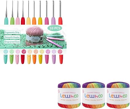 10pcs Small Size Lace Crochet Hooks 0.52.75mm, Lewhoo Crochet Thread Size 3, 3 Pack 100% Cotton Lace Yarn Set