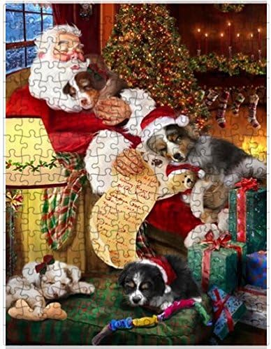 Santa Sleeping with Australian Shepherd Dogs Jigsaw Puzzle for Adults - Animal Printed Interlocking Puzzle Game Artwork - Gift for Dog Lover's- 500 Pcs 14"x20"