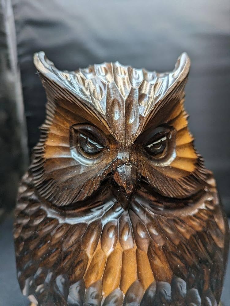 Amazon.co.jp: b205ミミズクの木彫りの置物 フクロウ 木兎 梟