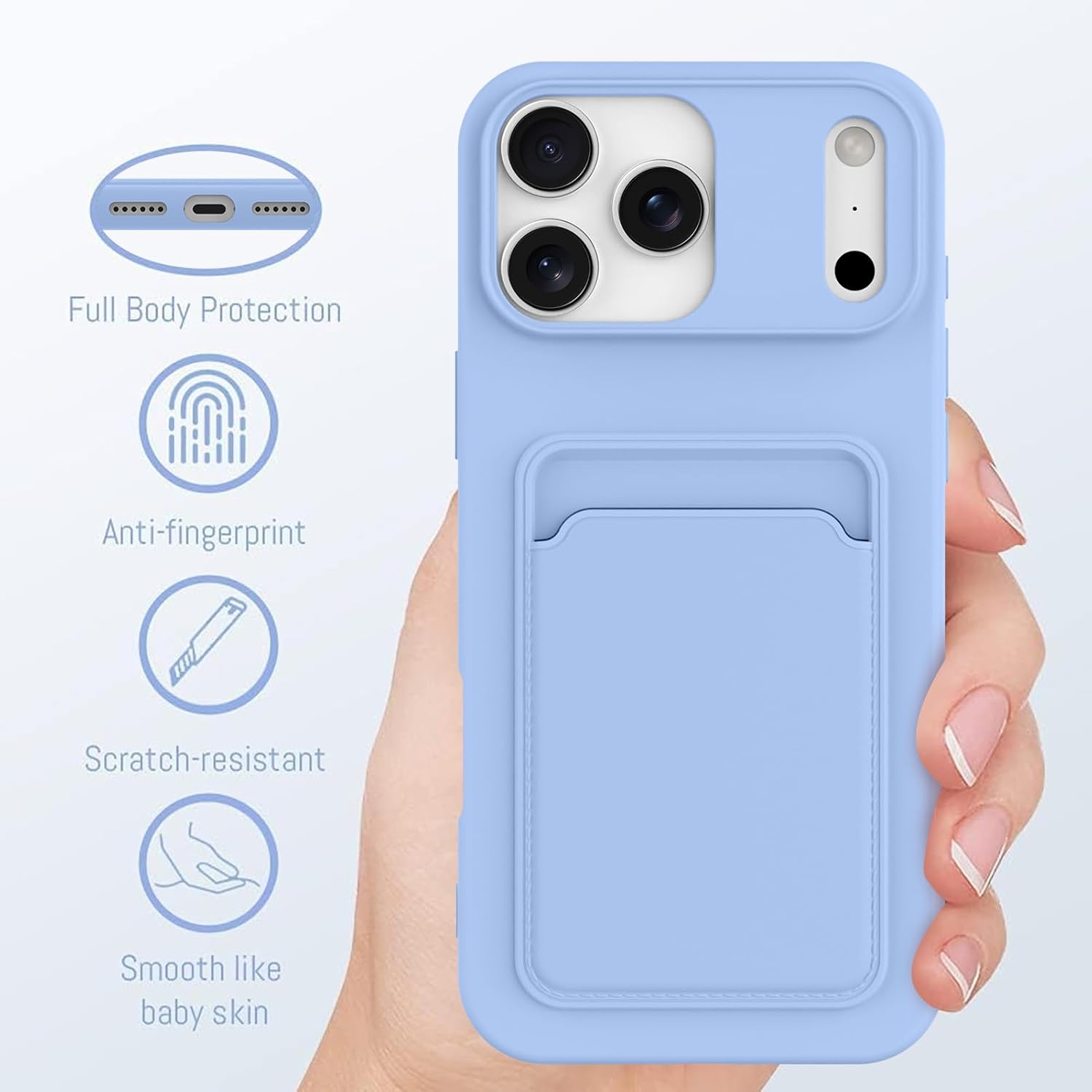 MZELQ Compatible with iPhone 17 Pro Case 2025 TPU Card Holder Wallet,Camera Protection + Screen Protector Soft Card Slot Phone Cover for Girls Women -Purple - Image 4