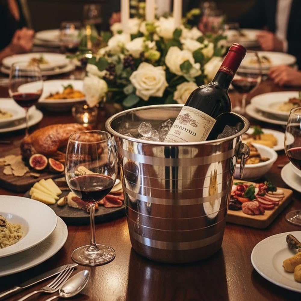 Secchiello Ghiaccio per Vino e Champagne - Portaghiaccio e Cestello Ghiaccio per Bottiglie - Porta Secchiello Ghiaccio da Tavolo