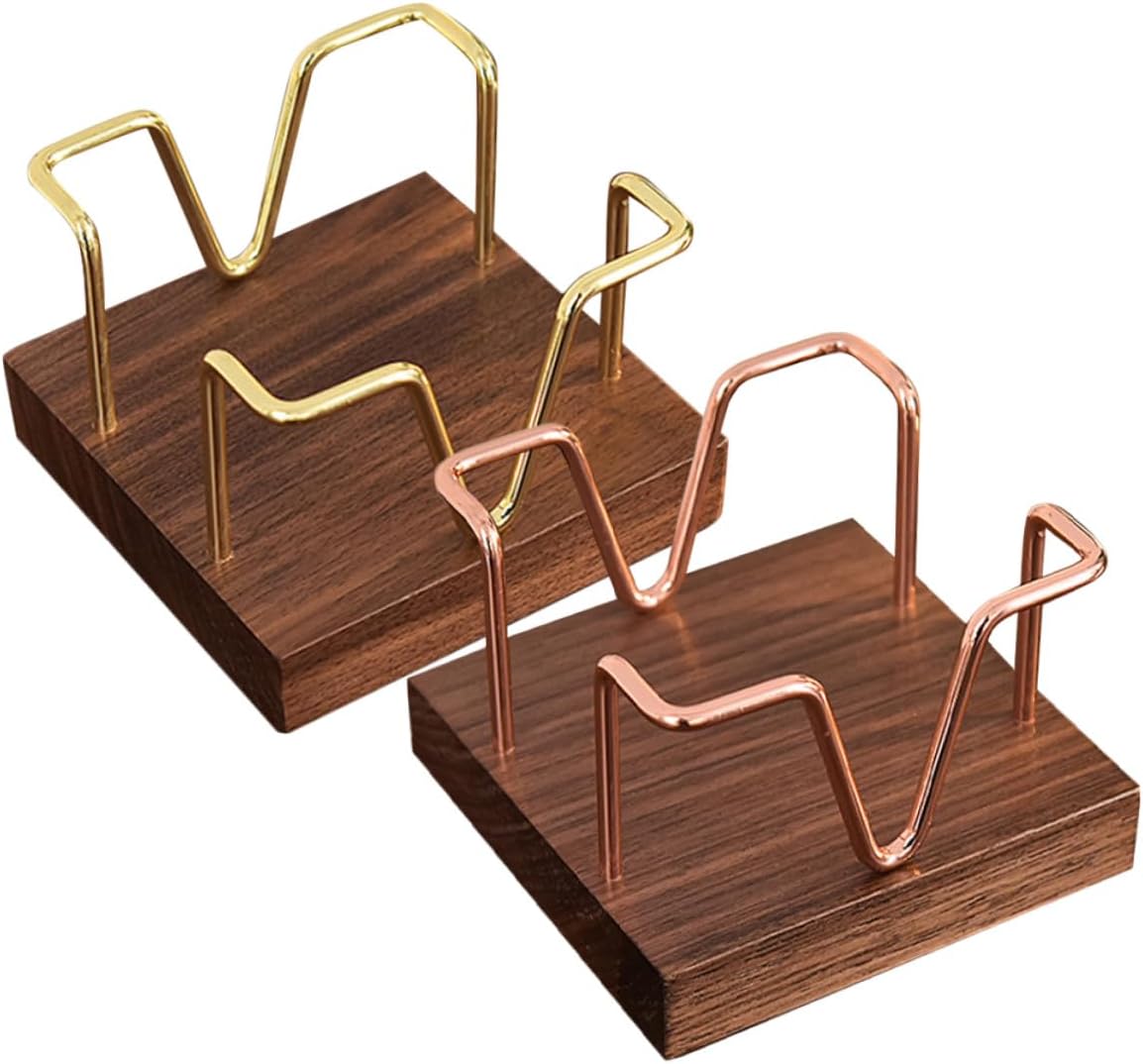 Luxshiny 2pcs Walnut Wood Notepad Holder Gold Rose Gold Metal Frame, Hollow Desktop Memo Pad Dispenser for Office and Home Desk Organization