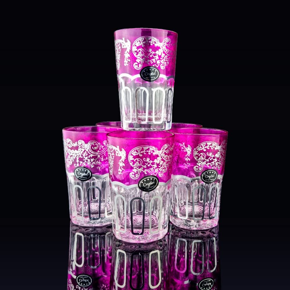 Oosterse versierde theeglazen set 6 glazen bont goud | Marokkaanse theeglazen 6 kleuren deco oosters | 6 x Oosterse Marokkaanse theeglas versierd | patroon naar keuze