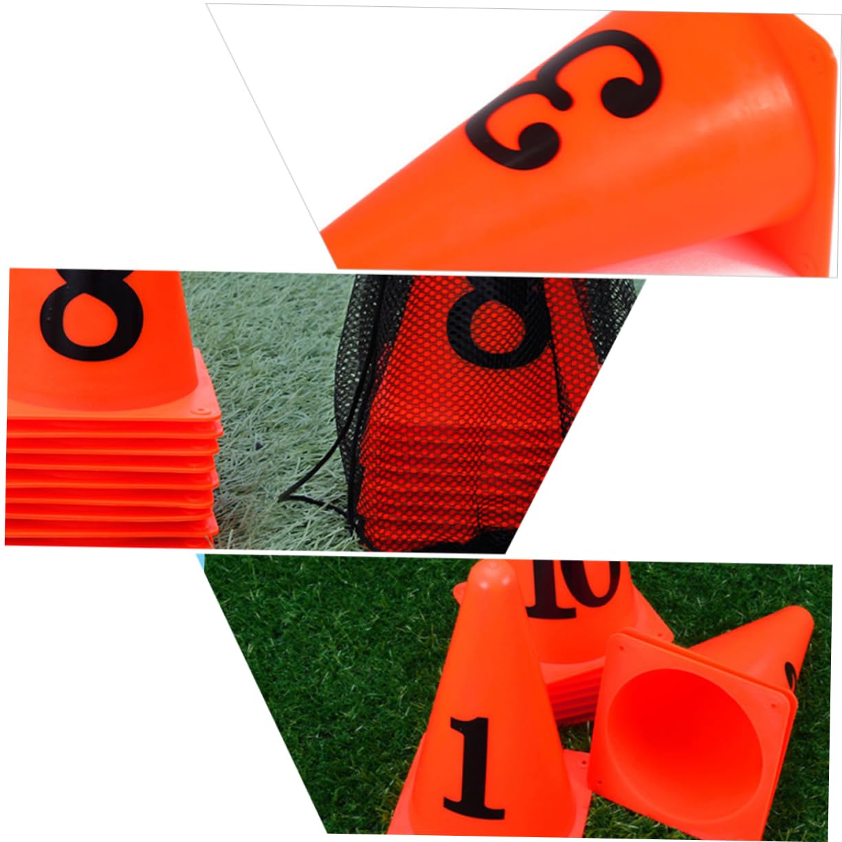 Anneome 10 Pezzi Conetti Segna Campo Calcio in PE Arancione Numeri per Allenamento Indoor e Outdoor Design Luminoso per Maggiore visibilità e Sostenibilità Ambientale