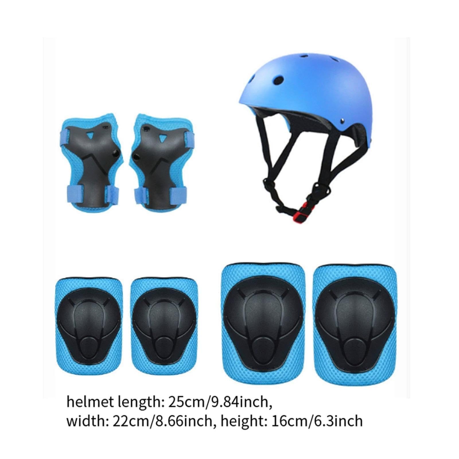 Conjunto de 7 Piezas de Casco de Bicicleta para Niños con Protección, Amortiguación de Impactos, Coderas Y Rodilleras para Ciclismo Y Deportes, Azul