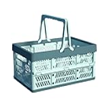 Plastic Storage Crate - 20L Collapsible Crate Stacking Folding Storage Basket - Sky Blue & Gray Blue M
