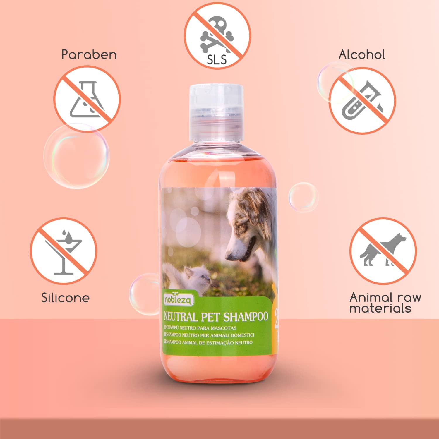 Nobleza Shampoo per Cani 250 ml - Shampoo per Cani e Gatti Shampoo nutriente per Cani per Pelli sensibili e Pelo Lucido, a PH Neutro, idratante e idratante
