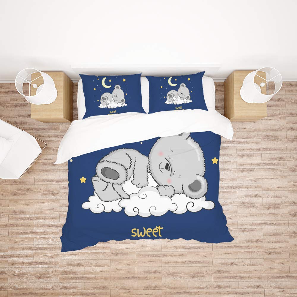 Parure de lit 3 pièces motif ours King en polyester toutes saisons
