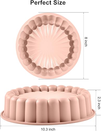 Vista 2 de Pastel de silicona de 10 pulgadas con molde de 8 pulgadas (paquete de 2) – Molde antiadherente para hornear pastel de libras, gelatina, pan