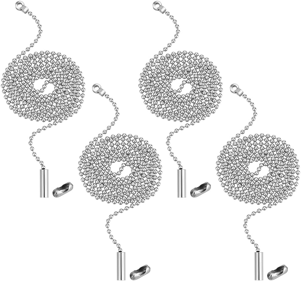 BENECREAT 4 Pack 40Inch Ceiling Fan Pull Chain Extender, 3mm Diameter Ball Pull Chain String Extension with Connector, Bead Ball Chain for DIY Crafts Light Fixture Switch (Antique Silver)
