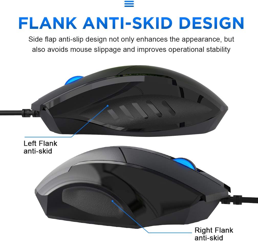 INPHIC Wired USB Mouse, Silent Click and Optical Tracking,1200DPI, 3-Button, Corded Mouse for PC Computer Laptop MacBook Office, Black
