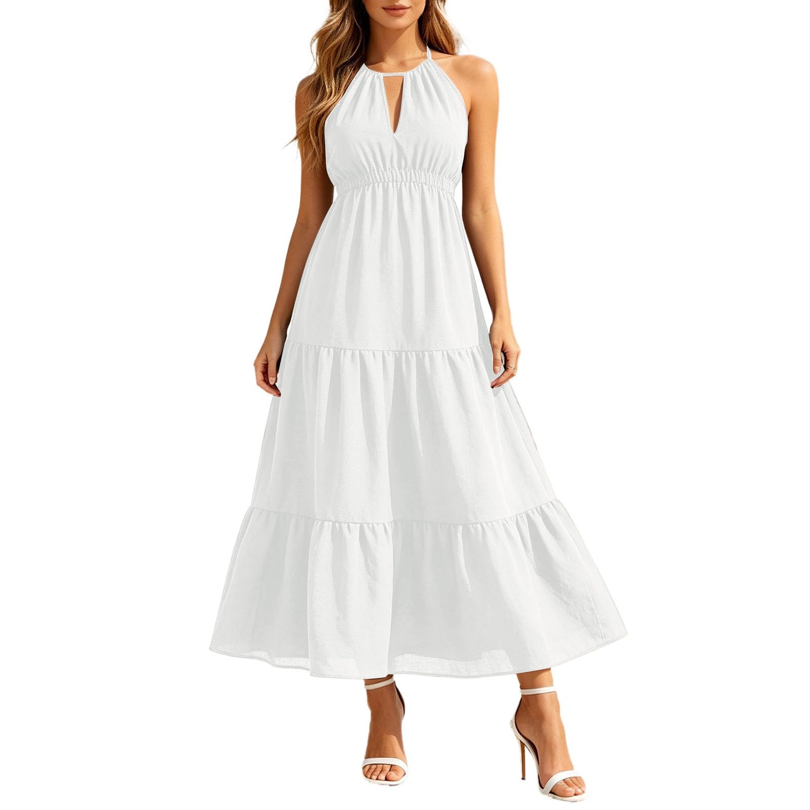 Vestido de corte acampanado fluido para mujer, informal, oficina, vacaciones, tela pura