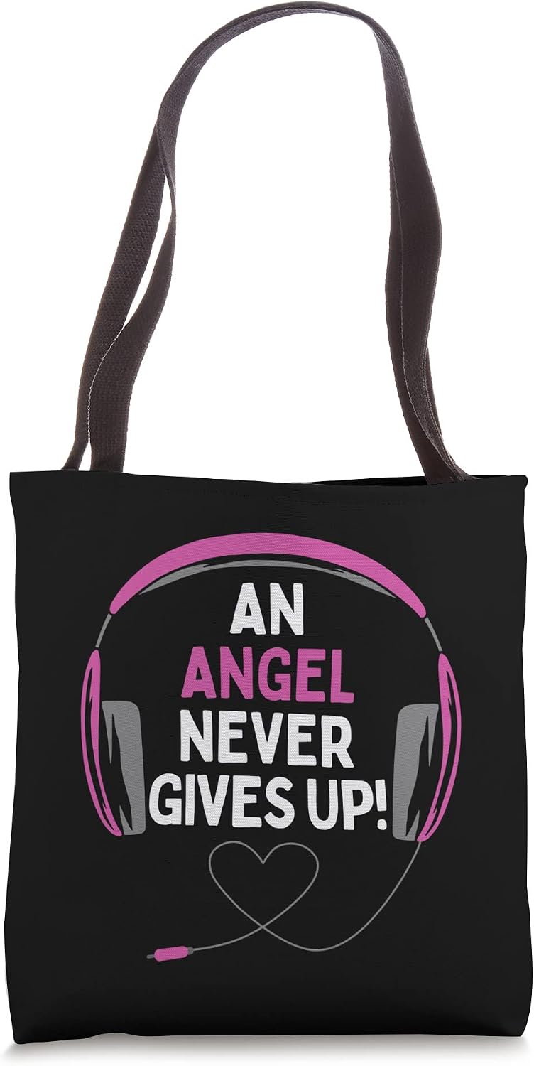 Gaming Quote "An Angel Never Gives Up" Headset Personalized Tote Bag