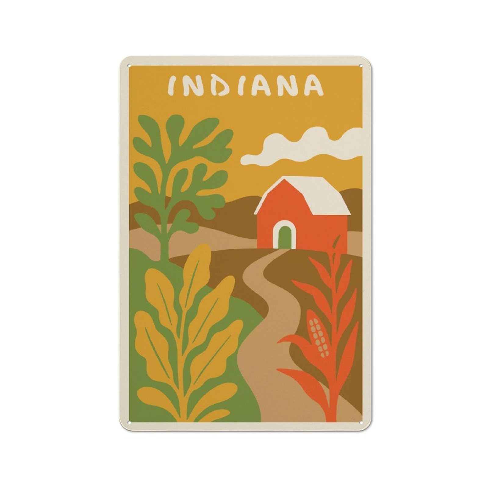 Junmoney Style-15 Indiana Farm Landscape Illustration Workshop Style Metal Wall Decor 30X20cm, Garage Metal Sign For Workshop, Basement, Shed Or Games Room