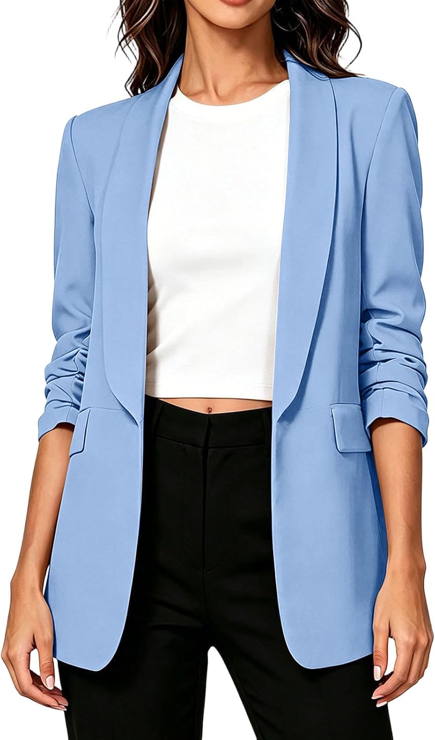Blazers for Women Business Casual, Open Front 3/4 Sleeve Suit Jacket Loose Blazers Office Work Cardigan Jacket