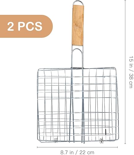Miniatura 9 de Abrazadera de parrilla de barbacoa de acero inoxidable, red duradera para carne de pescado, herramienta portátil para barbacoa para cocinar al aire
