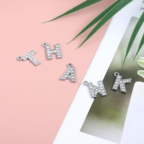 Miniatura 9 de 26 dijes de letras de diamantes de imitación para manualidades, dijes de metal de la A a la Z para collares, pulseras y manualidades, Mediano, Perla