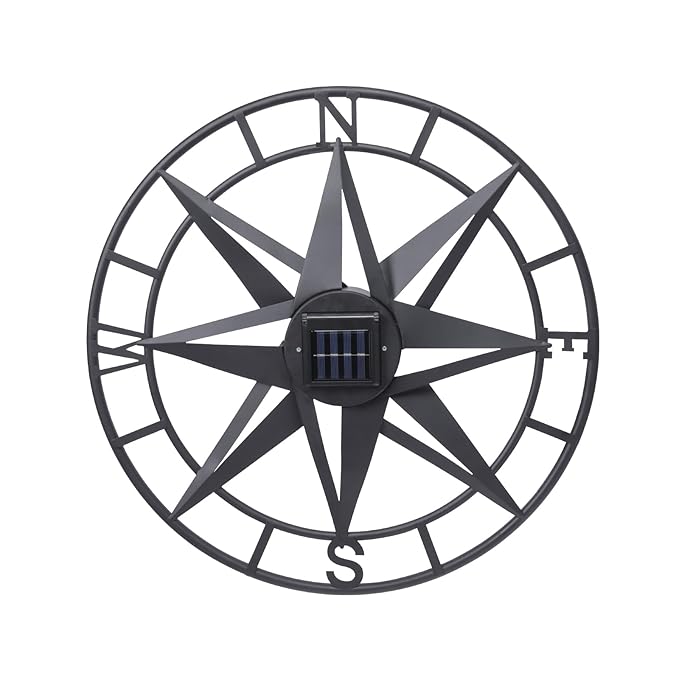 MUMTOP Metal Compass Wall Decor, 22 Inch Nautical Wall Sculpture with Solar Lights
