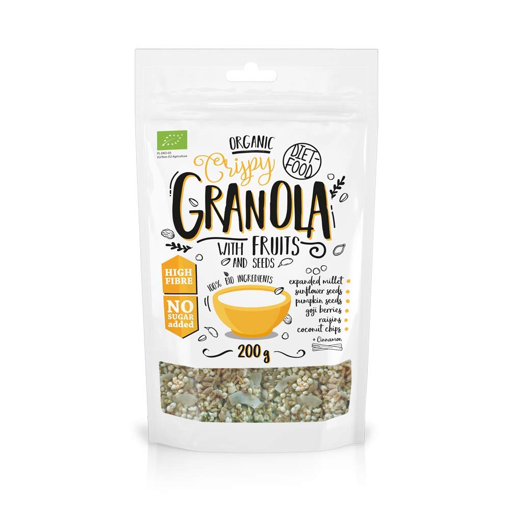 DIETFOOD Fruit Granola Bio Knuspermüsli mit Echten Früchten und Samen