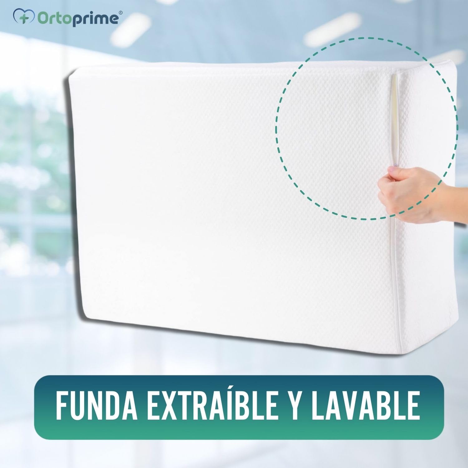 OrtoPrime Almohada Viscoelástica para Piernas Hinchadas Mejora la Circulación - Cojín Cuña Elevar Piernas Cansadas - Cojín Piernas Dormir con Efecto Memoria - Cuña Reposapiernas Confort