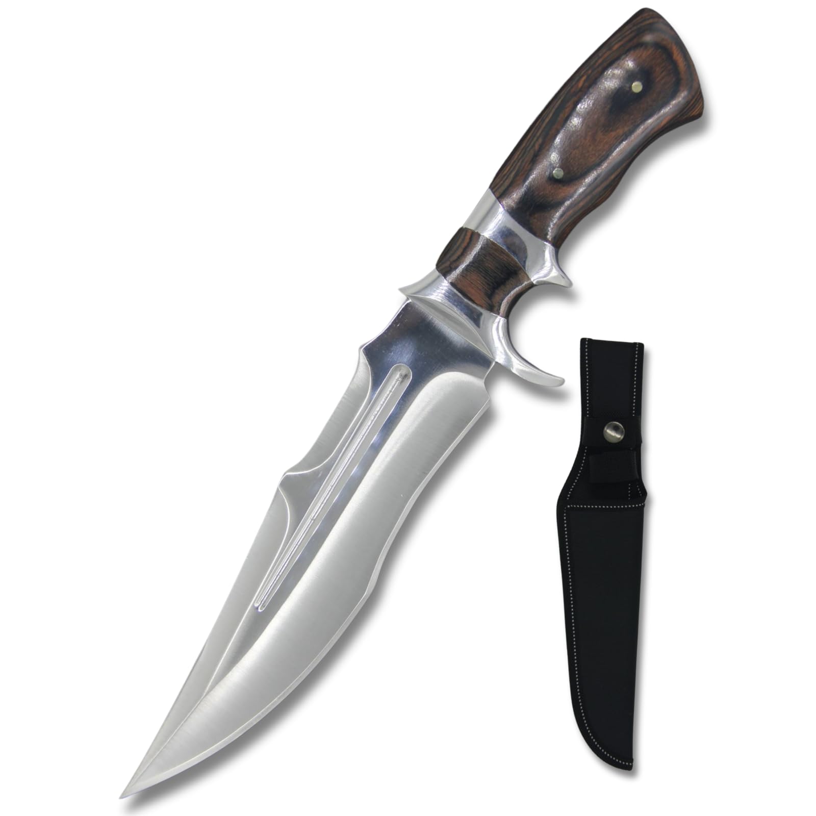 Generico Coltello da Caccia Lama Fissa in Acciaio con Manico in Legno e Fodero Incluso – Idea regalo – Coltello Outdoor per Caccia Campeggio ed Escursionismo – Modello 04